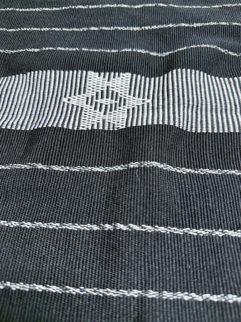 Timor-Leste traditional HandWoven Textiles Tais Black Fringe Runner with Stripes - Picture 3 of 4